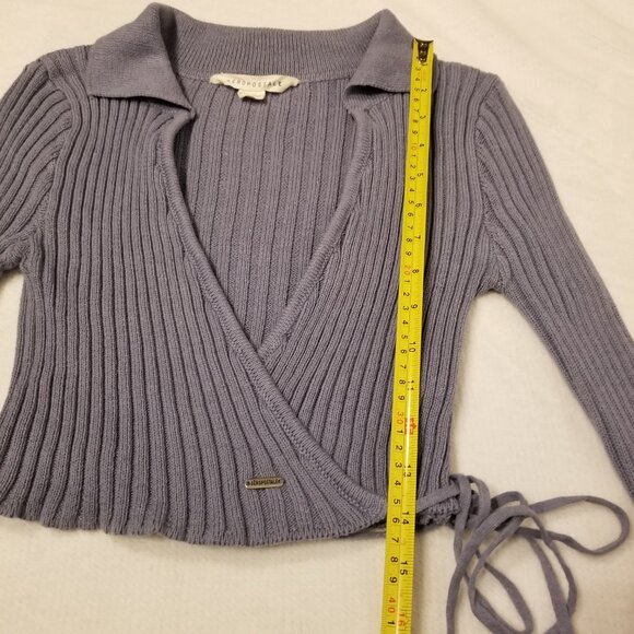 Aeropostale Periwinkle Long Sleeve Knit Crop Wraparound Collar Top Women xsmall - Picture 10 of 10